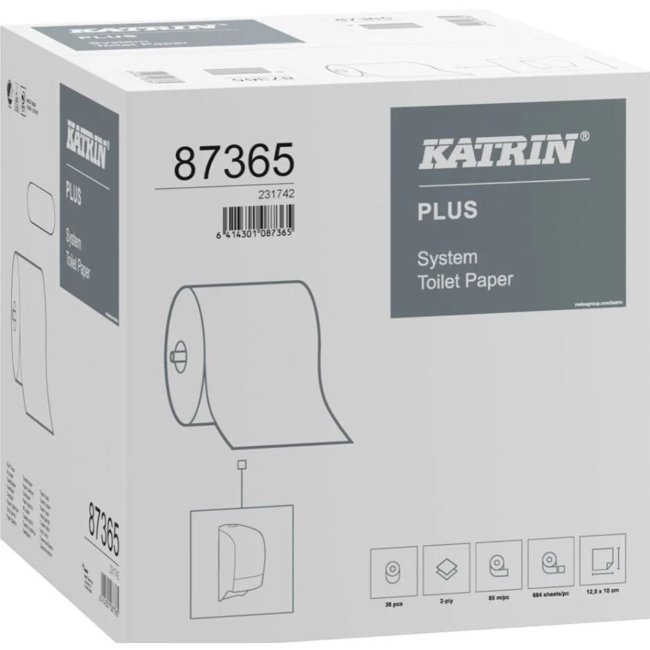 Toiletpapir, Katrin Plus, 2-lags, 85,5m x 10cm, Ø13,5cm, hvid, nyfiber - 36 Ruller