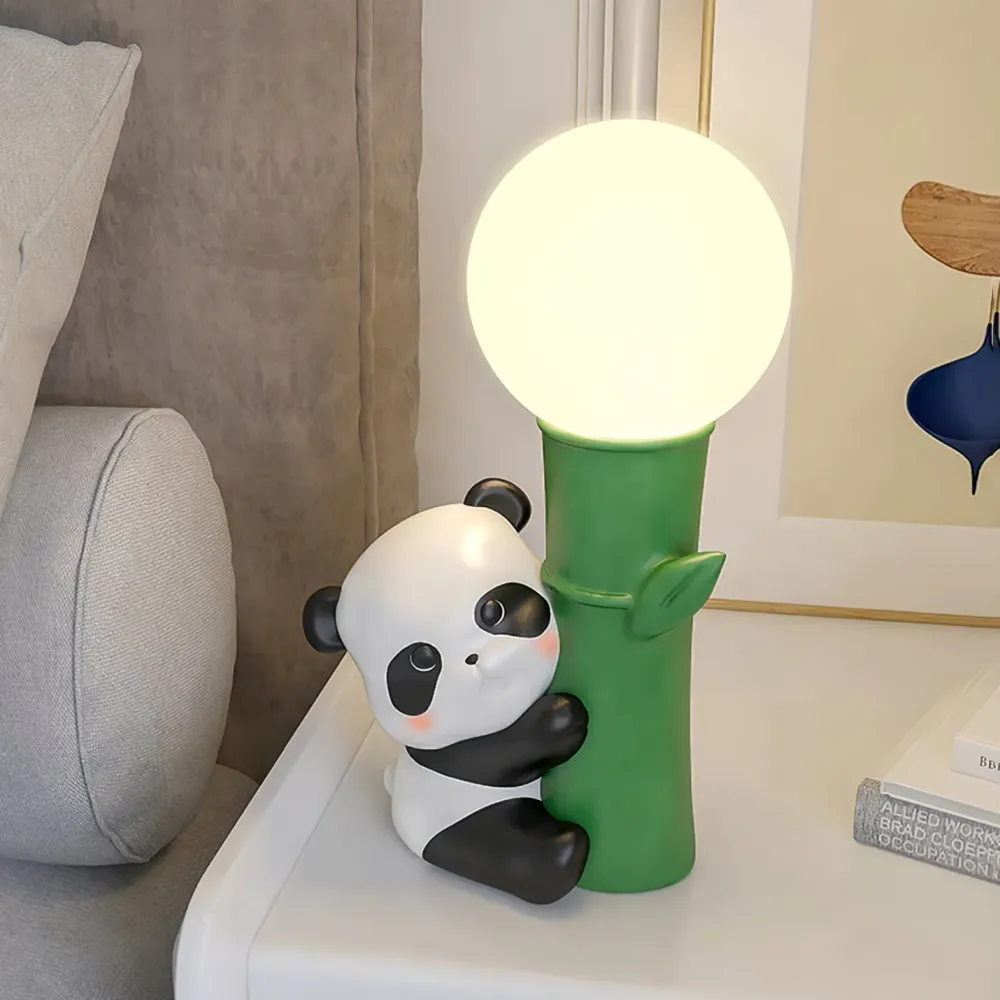 Asian Panda Table Lamp | Bamboo Design Glass Globe