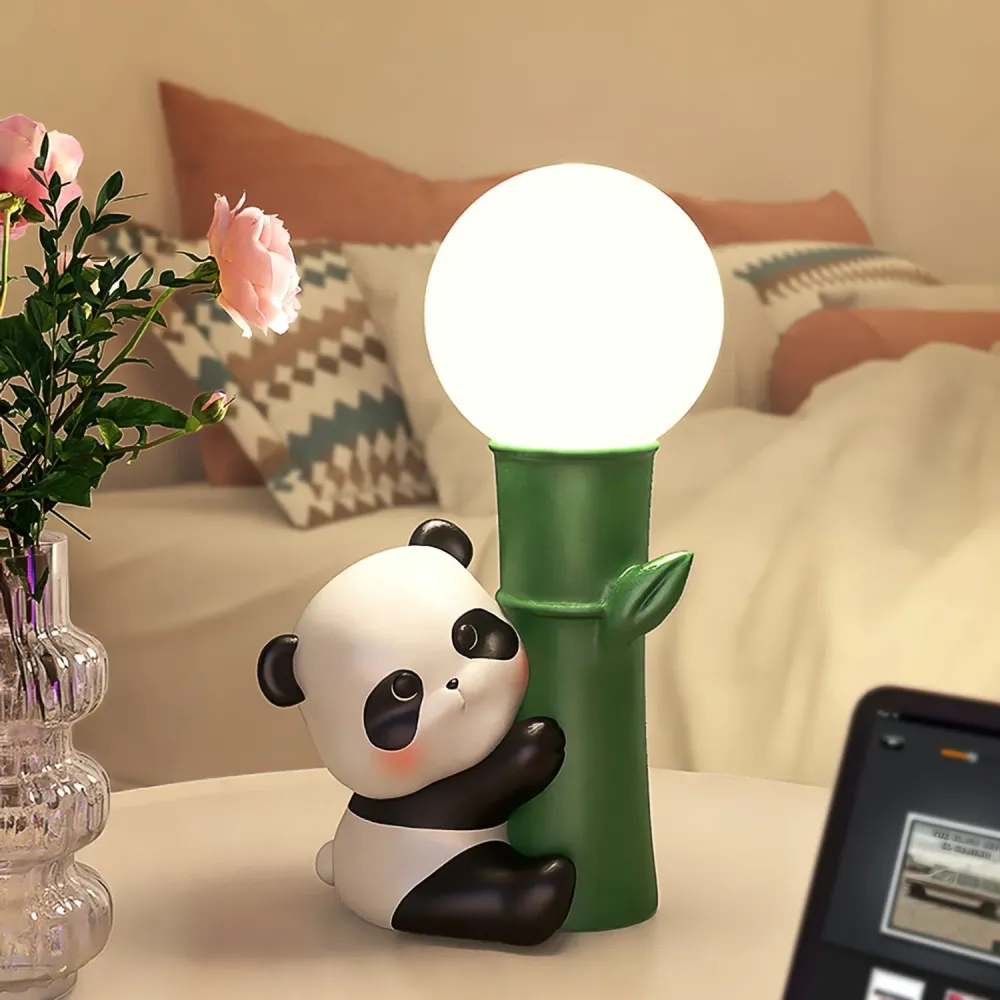 Asian Panda Table Lamp | Bamboo Design Glass Globe