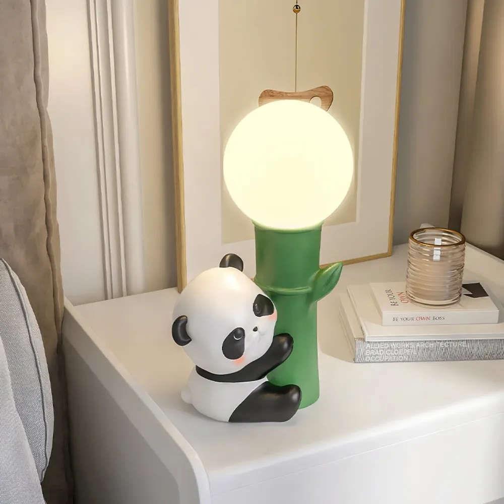Asian Panda Table Lamp | Bamboo Design Glass Globe