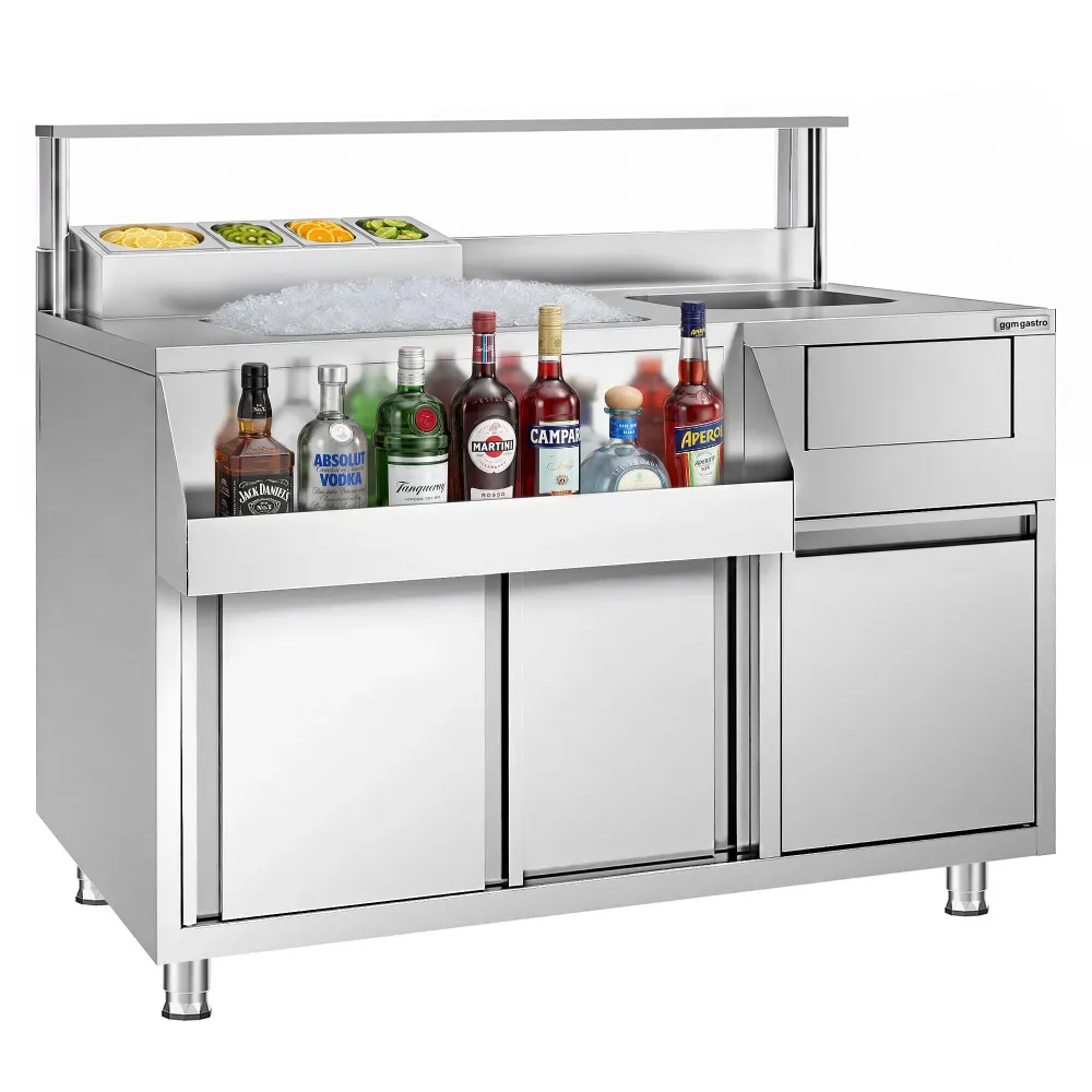 Cocktailbord - rustfrit metal - 1200x720mm - med 2 skydedøre
