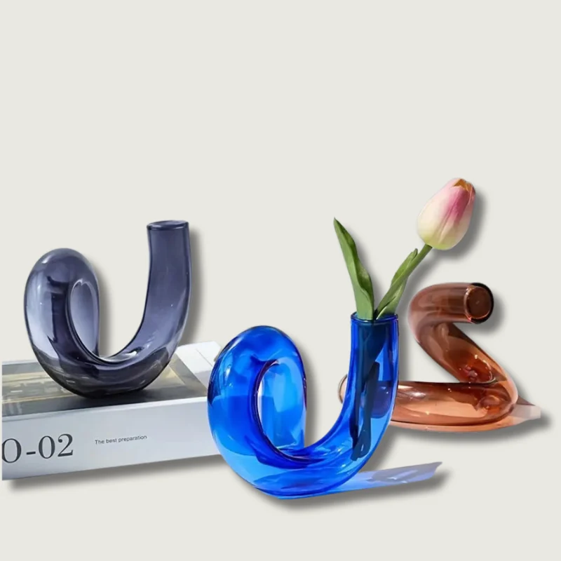 Curved Glass Vase | Modern Wave Design Blue