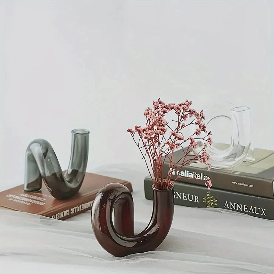 Curved Glass Vase | Modern Wave Design Blue