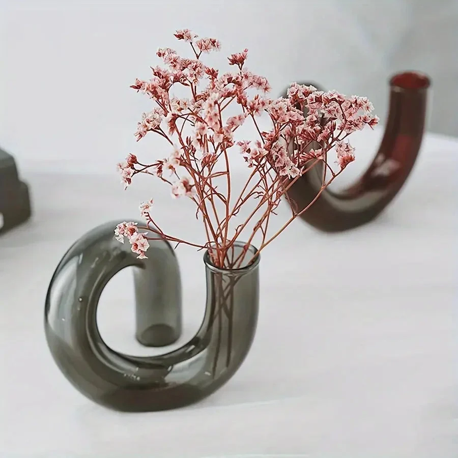 Curved Glass Vase | Modern Wave Design Blue