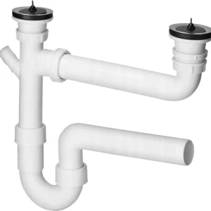 Dobbeltsifon til køkkenvask Viega 1 1/2" x 50 mm med opvaskemaskineafløb, 1 stk.
