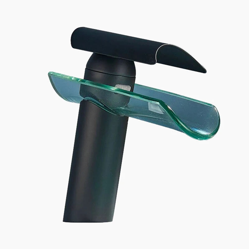 Glass Waterfall Basin Tap | Matte Black Crystal Spout