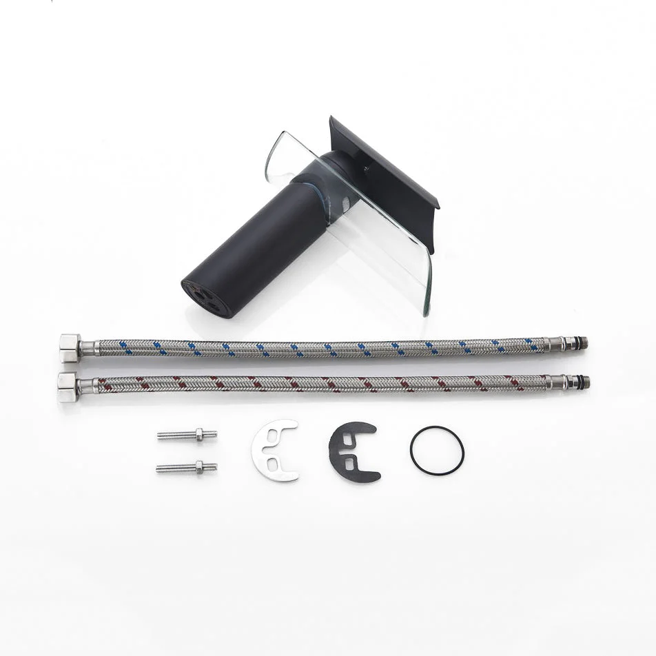 Glass Waterfall Basin Tap | Matte Black Crystal Spout