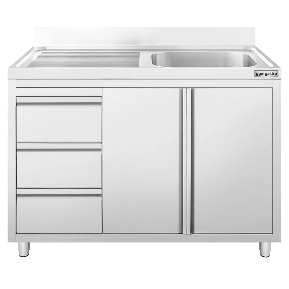 Køkkenvask alloy - med underskab - med 3 skuffer - 1,2m - 1 vask til højre - L 50 x B 50 cm