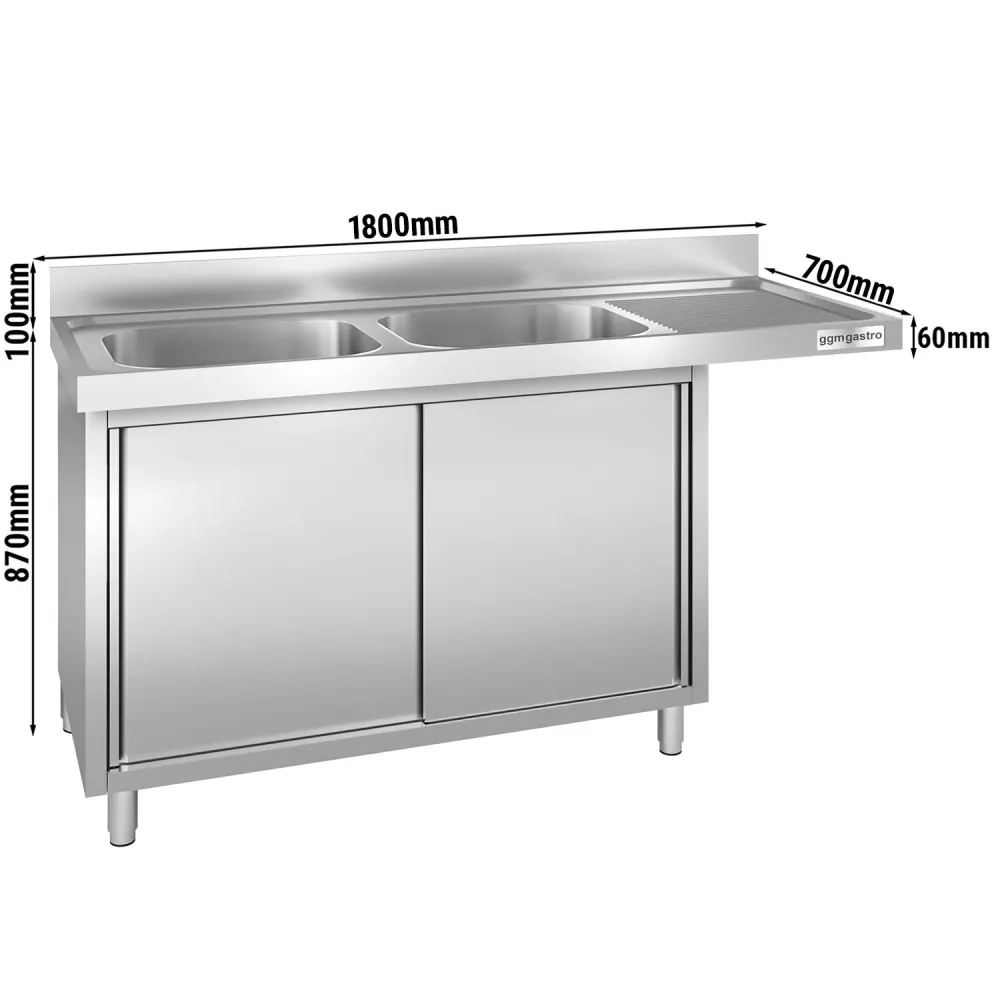 Køkkenvask hardened - med underskab - med plads til opvaskemaskine 1,8m - 2 Vaske til Venstre L 50 x B 50 x D 30 cm