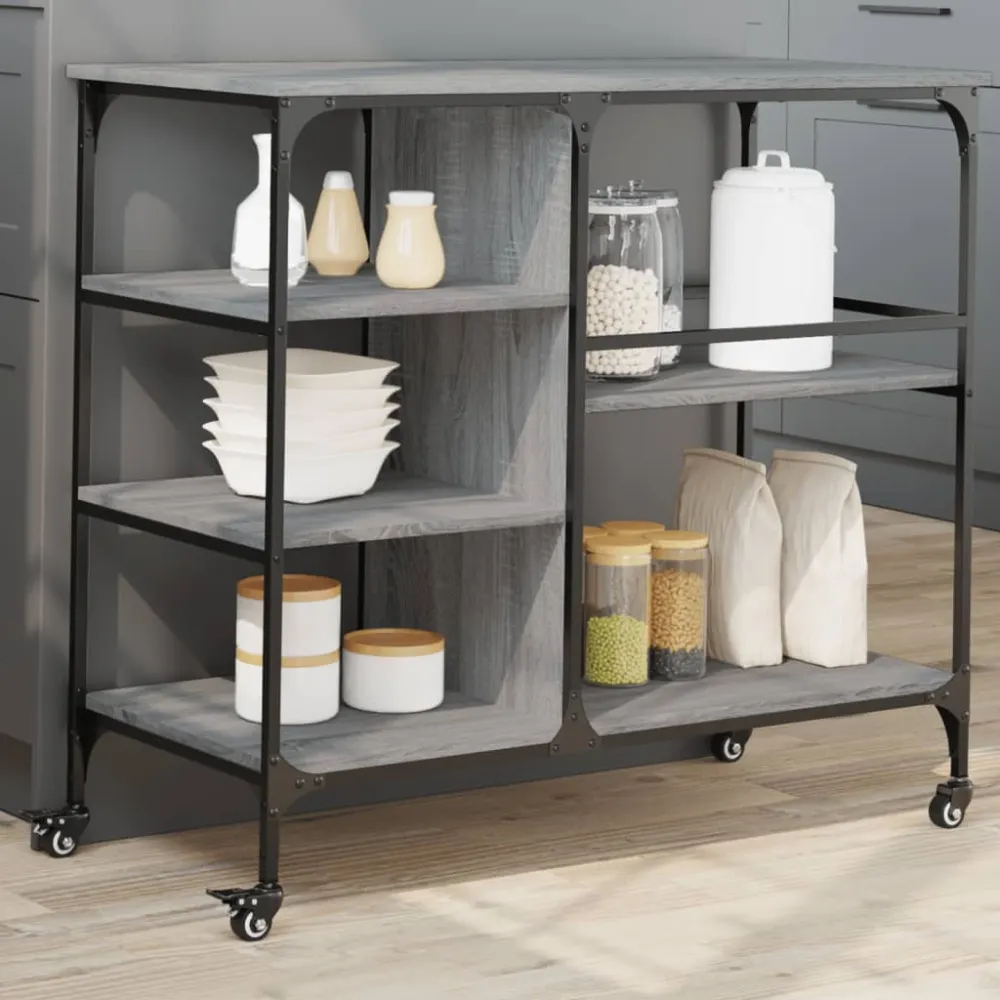 køkkenvogn 100x45x89,5 cm indbygget træ grå sonoma-eg