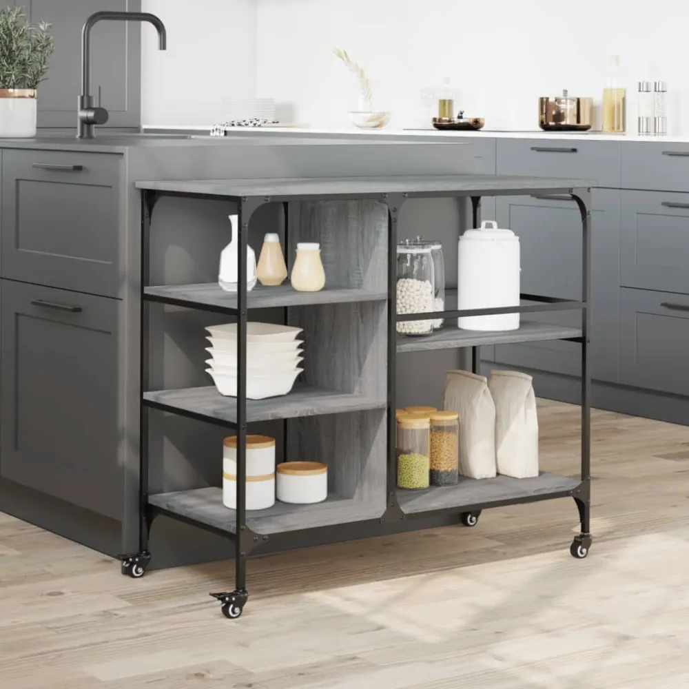 køkkenvogn 100x45x89,5 cm indbygget træ grå sonoma-eg