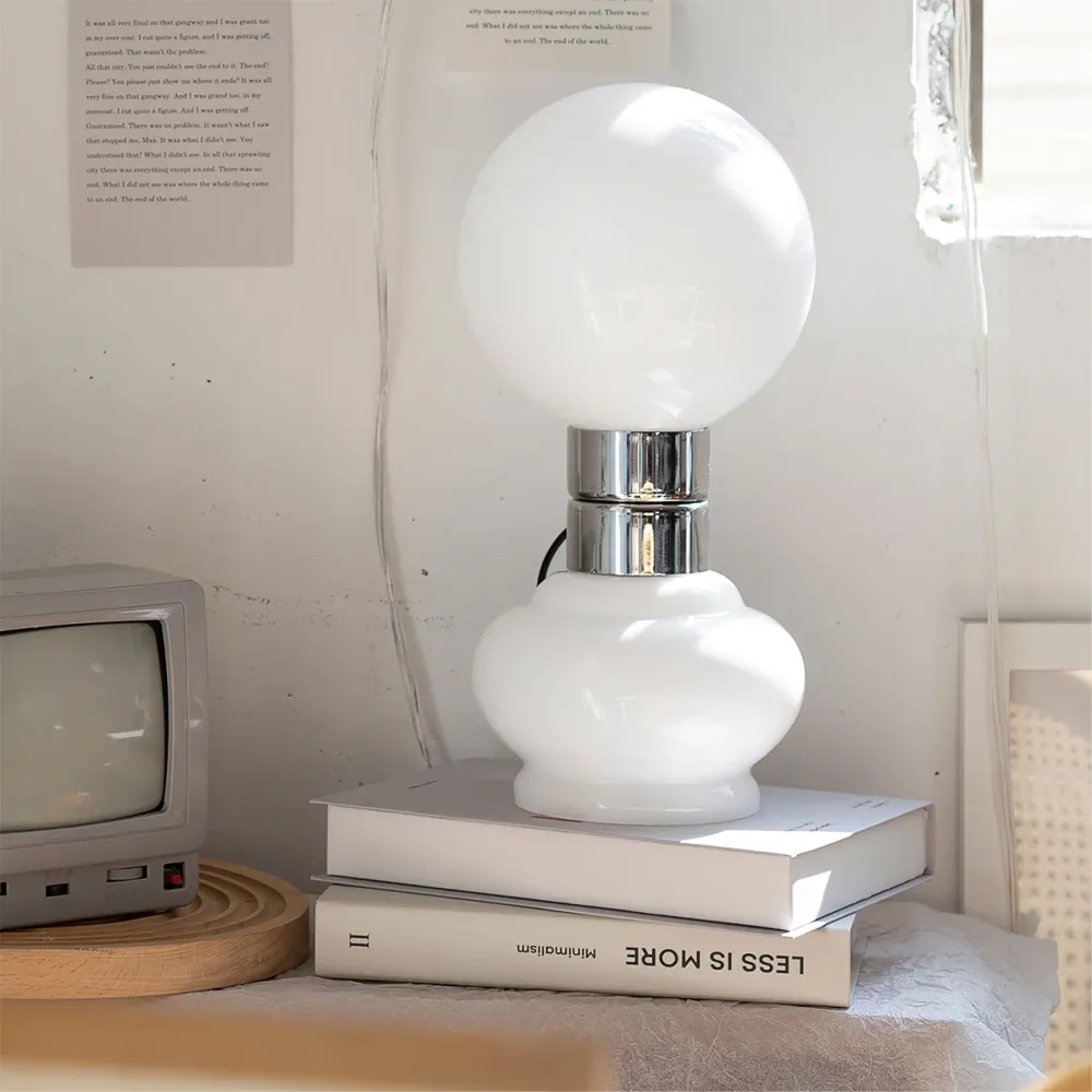 Modern Glass Table Lamp | White Globe Chrome Accent