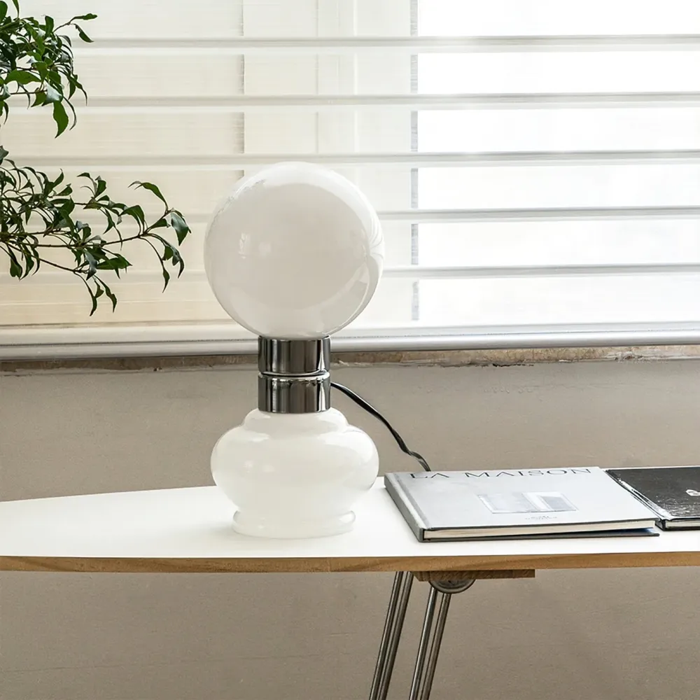 Modern Glass Table Lamp | White Globe Chrome Accent
