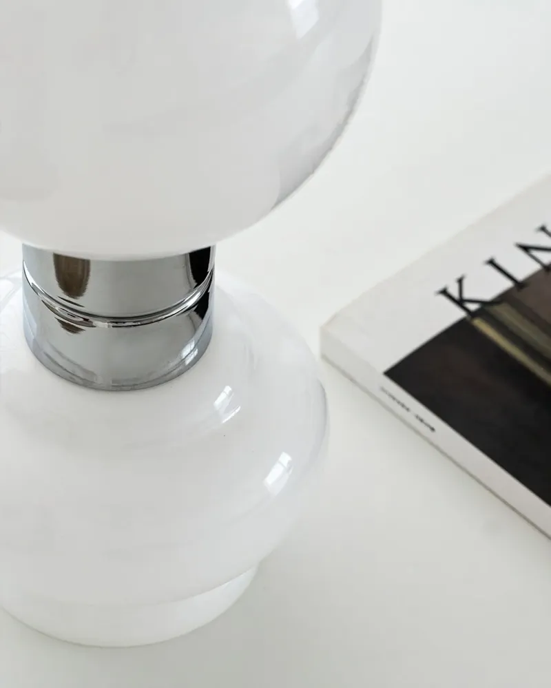 Modern Glass Table Lamp | White Globe Chrome Accent