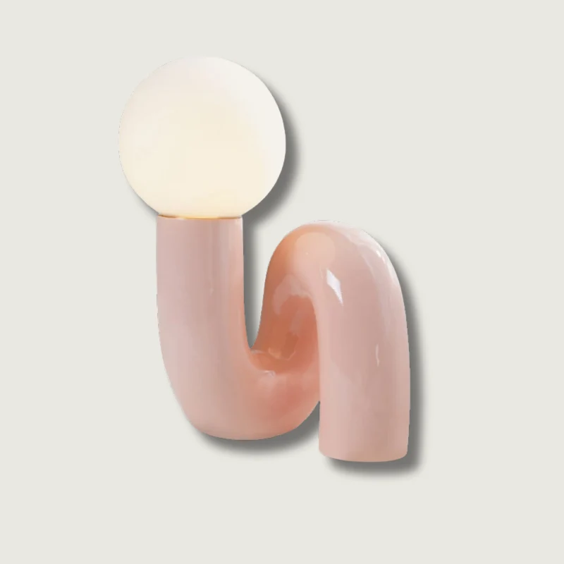 Modern Table Lamp | Curved Pink Resin Glass Globe Pink
