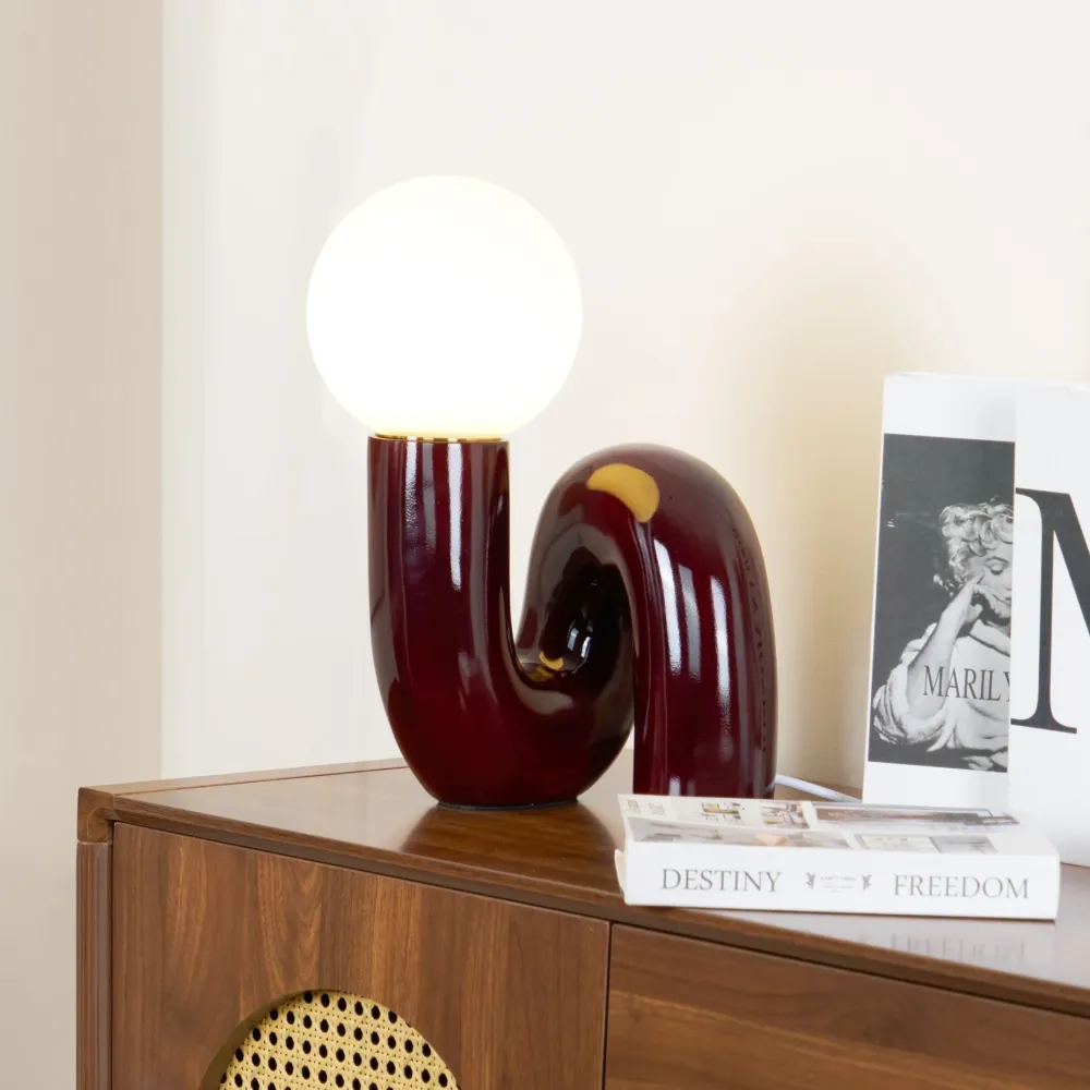 Modern Table Lamp | Curved Pink Resin Glass Globe Pink