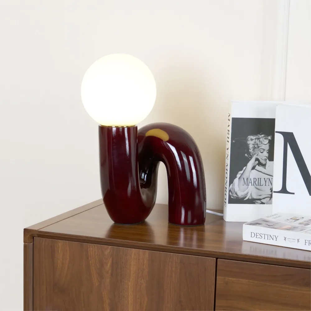 Modern Table Lamp | Curved Pink Resin Glass Globe Pink