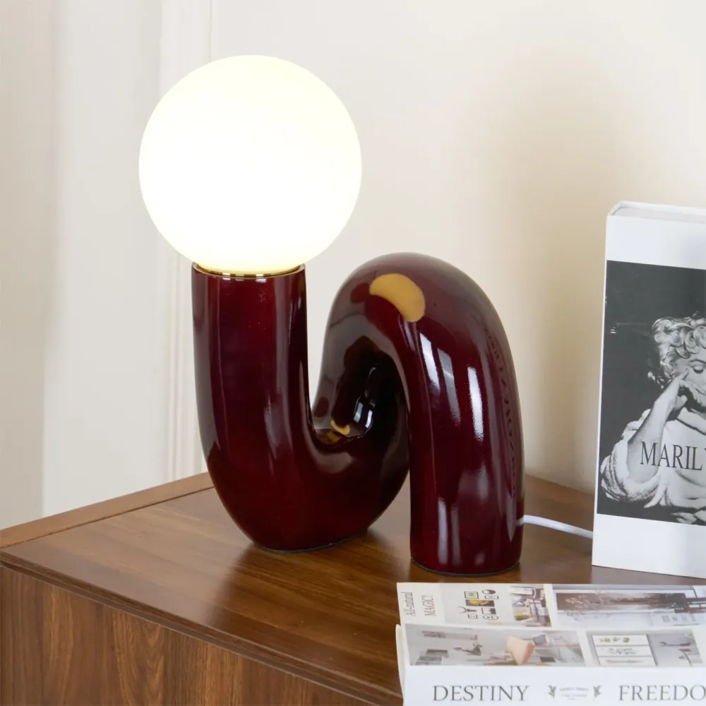 Modern Table Lamp | Curved Pink Resin Glass Globe Pink