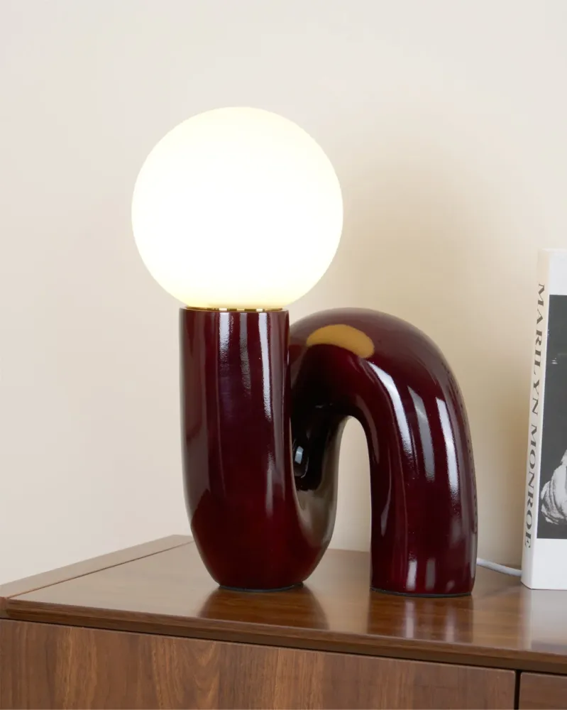 Modern Table Lamp | Curved Pink Resin Glass Globe Pink
