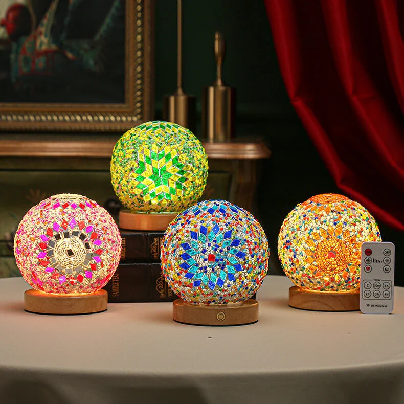 Mosaic Glass Table Lamp | Color-Changing LED Globe Design A