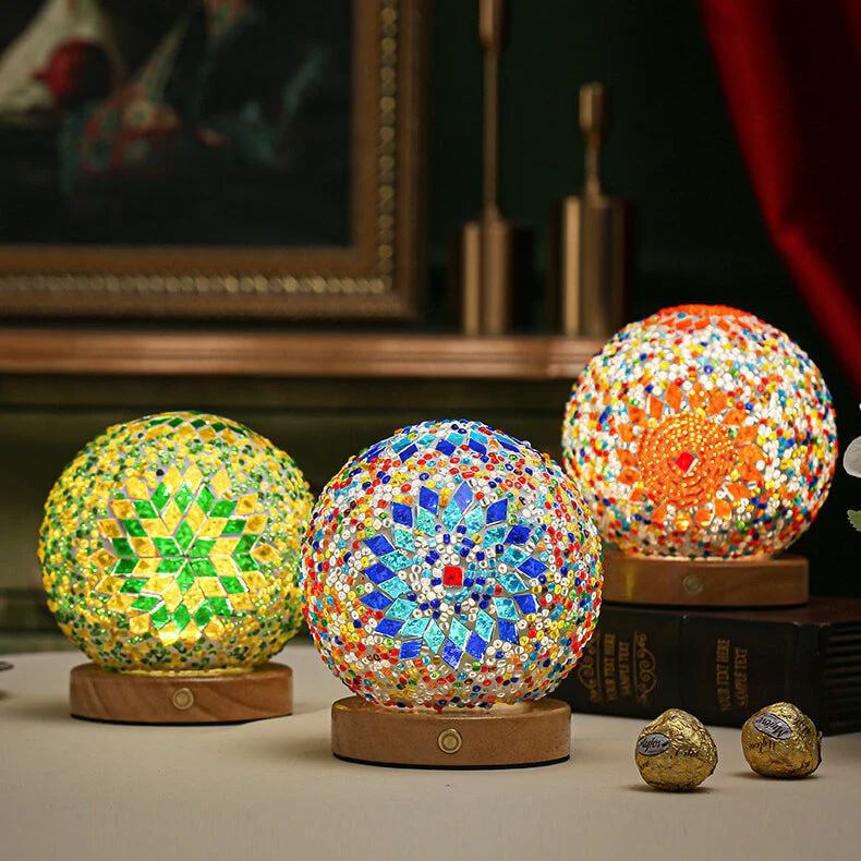 Mosaic Glass Table Lamp | Color-Changing LED Globe Design A