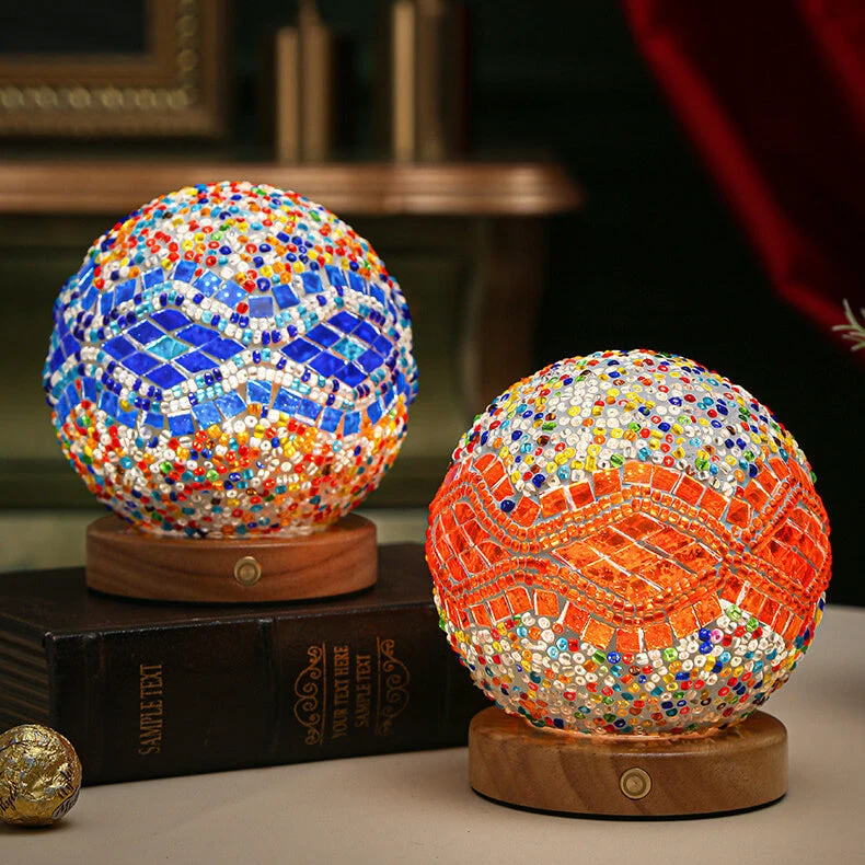 Mosaic Glass Table Lamp | Color-Changing LED Globe Design A
