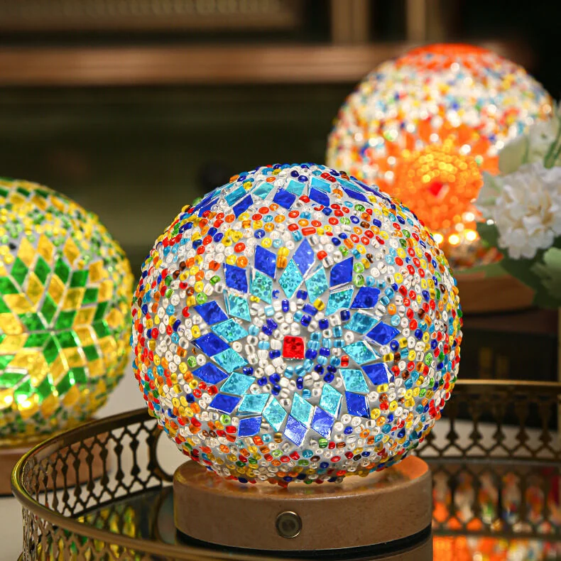 Mosaic Glass Table Lamp | Color-Changing LED Globe Design A