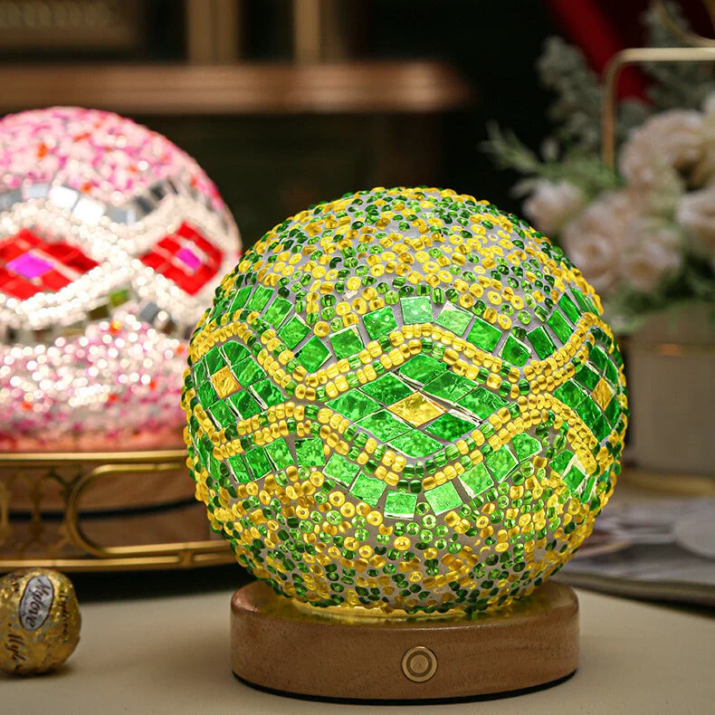 Mosaic Glass Table Lamp | Color-Changing LED Globe Design A