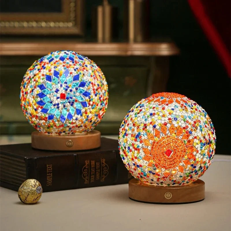 Mosaic Table Lamp | Turkish Glass Sphere Design Blue