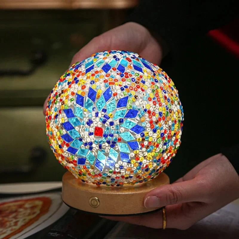 Mosaic Table Lamp | Turkish Glass Sphere Design Blue