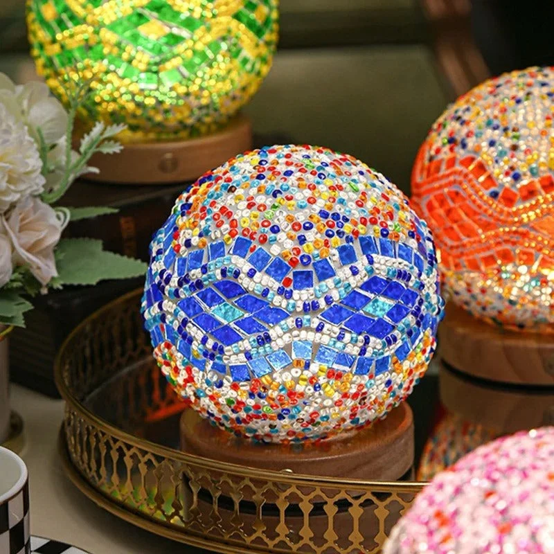 Mosaic Table Lamp | Turkish Glass Sphere Design Blue