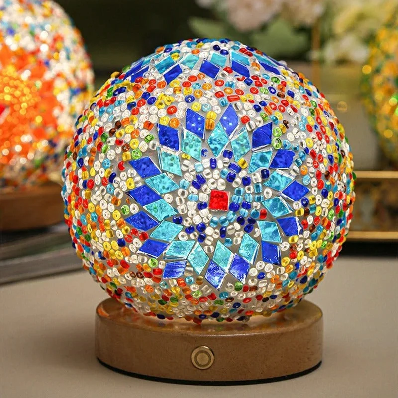 Mosaic Table Lamp | Turkish Glass Sphere Design Blue