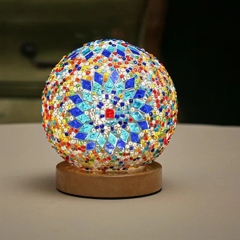 Mosaic Table Lamp | Turkish Glass Sphere Design Blue