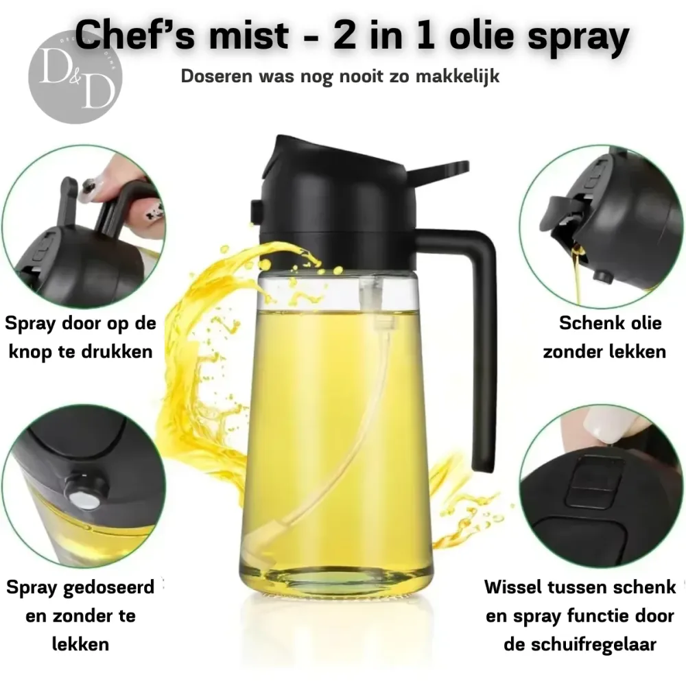 Oil Spray Bottle | 2--1 Glass Kitchen Dispenser Black