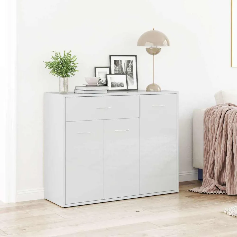 skænk 88x30x70 cm indbygget træ hvid højglans