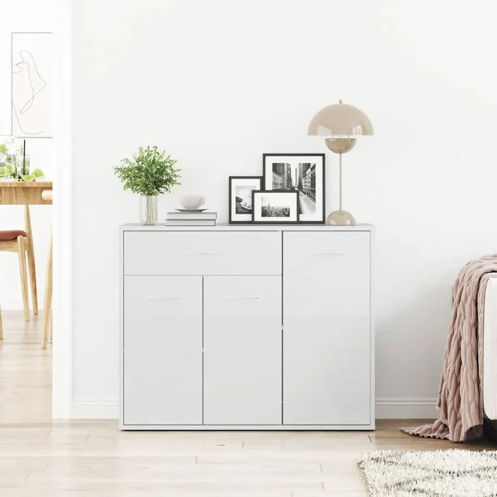 skænk 88x30x70 cm indbygget træ hvid højglans