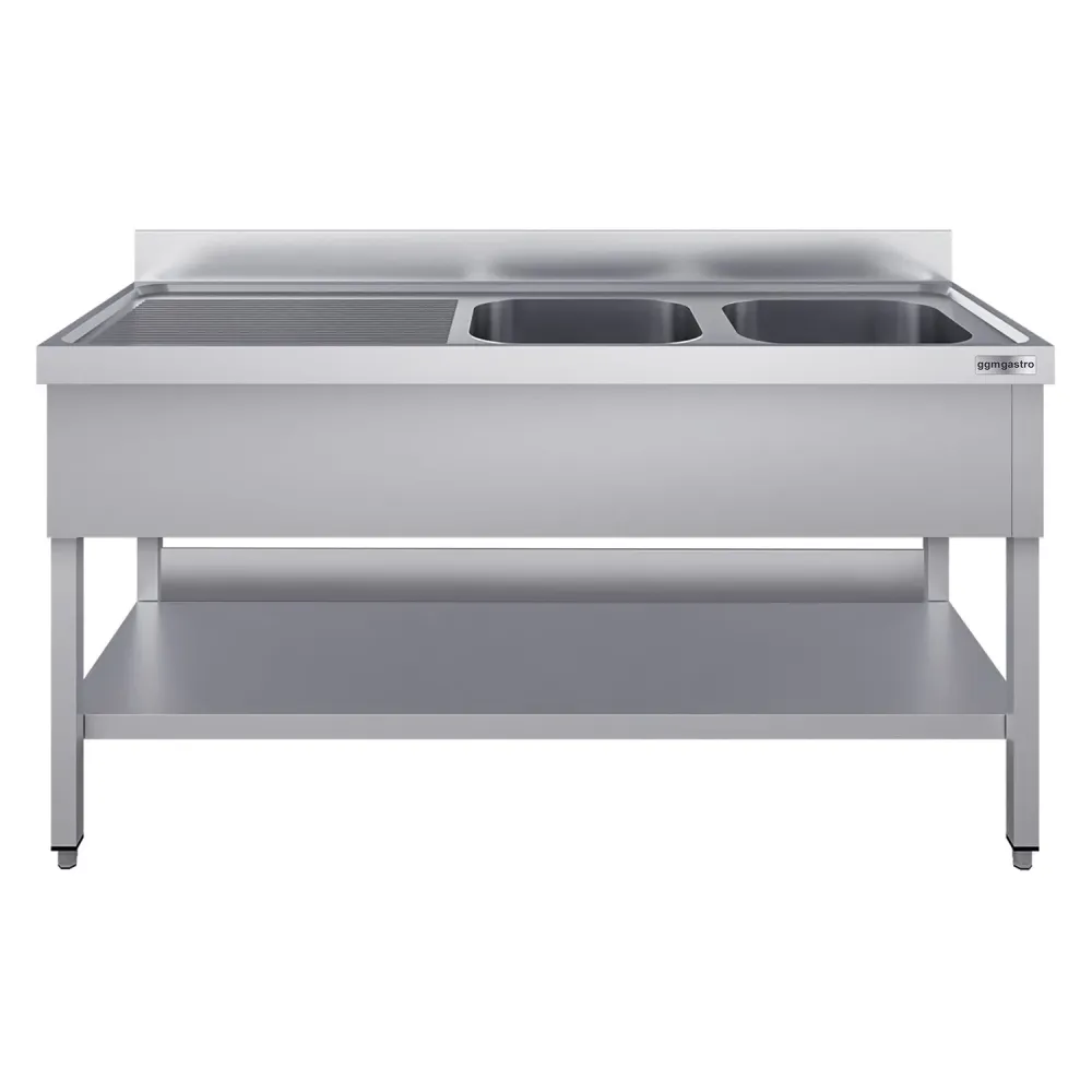 Stålbord med vask til gryder ECO - 2,0m - 2 vaske til højre L 60 x B 50 x D 30 cm