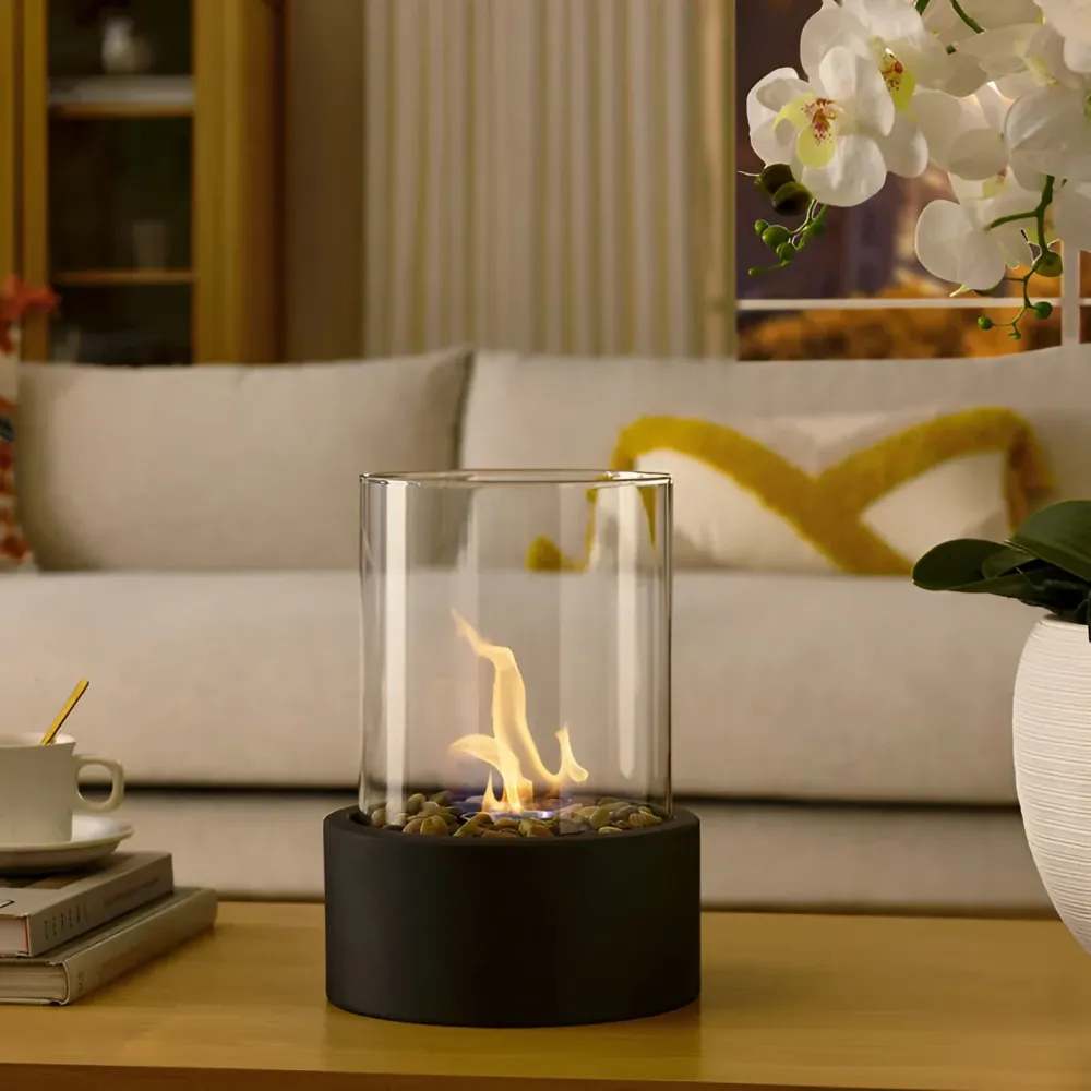 Tabletop Fireplace | Glass Cylinder Ethanol Fire Pit
