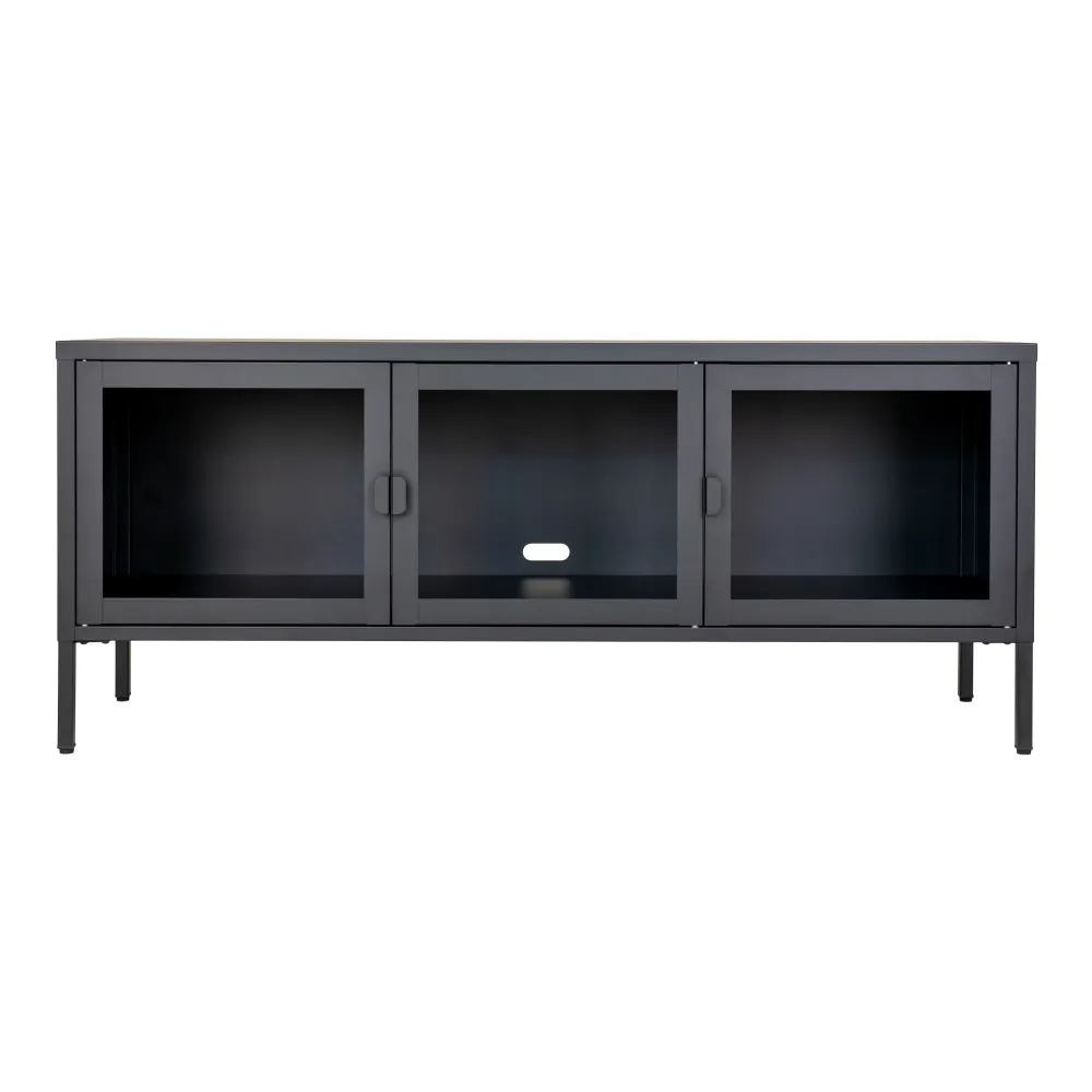 Brisbane Tv-Bænk - Tv-Bænk, 3 Glaslåger, Chromed, Sort 130X40X55 Cm
