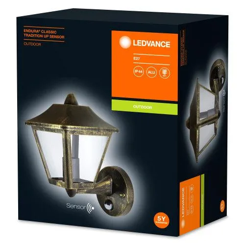 LEDVANCE LED-væg- og loftslampe, armatur til udendørs brug, E27-sokkel, integreret dagslys- og bevægelsessensor, Endura Cl...