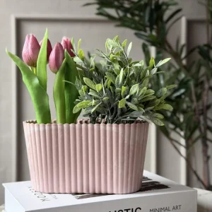 Aflang potte i beton look - Rosa