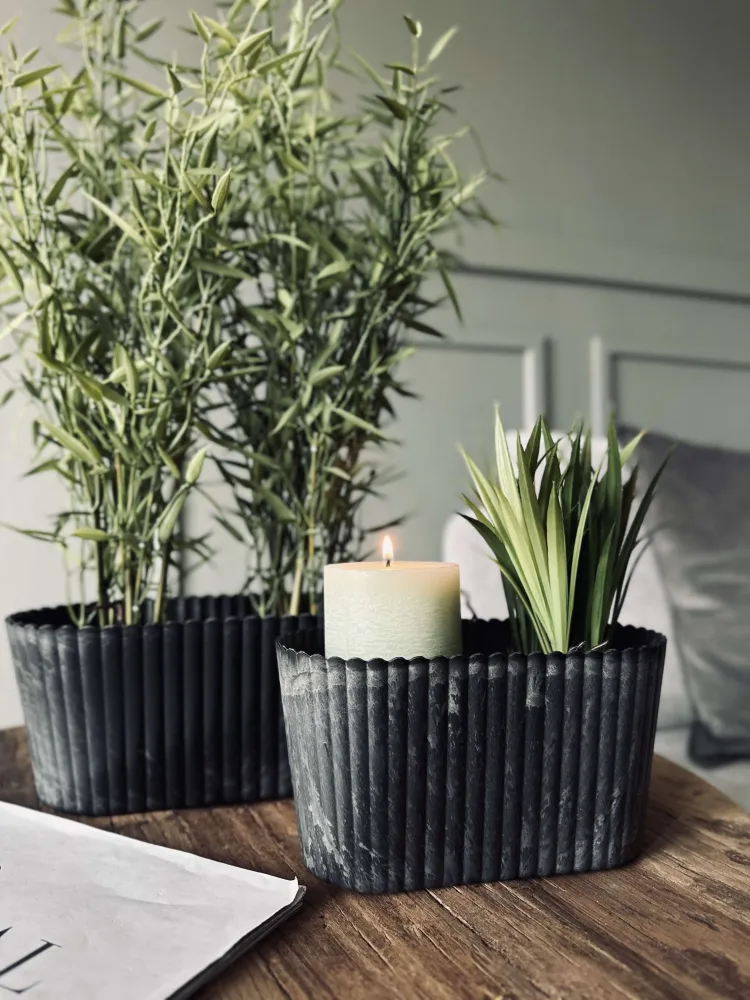 Urtepotte oval - Beton look stor