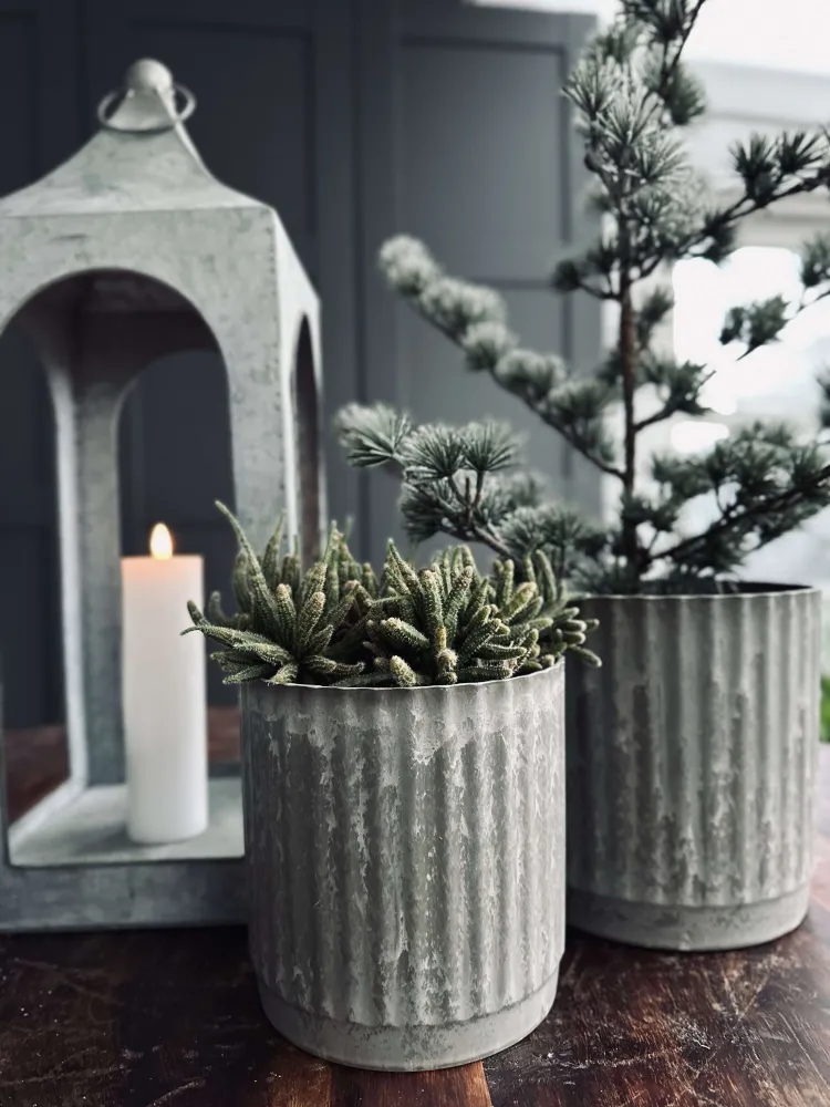 Urtepotter i Grøn beton look - Sæt af 2 stk