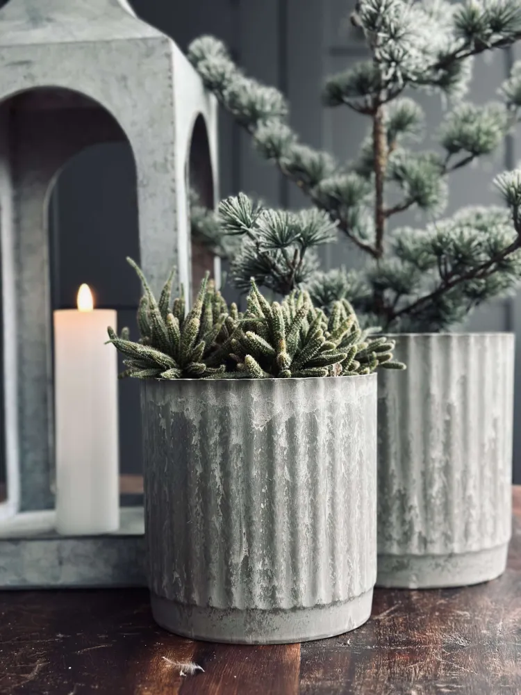 Urtepotter i Grøn beton look - Sæt af 2 stk