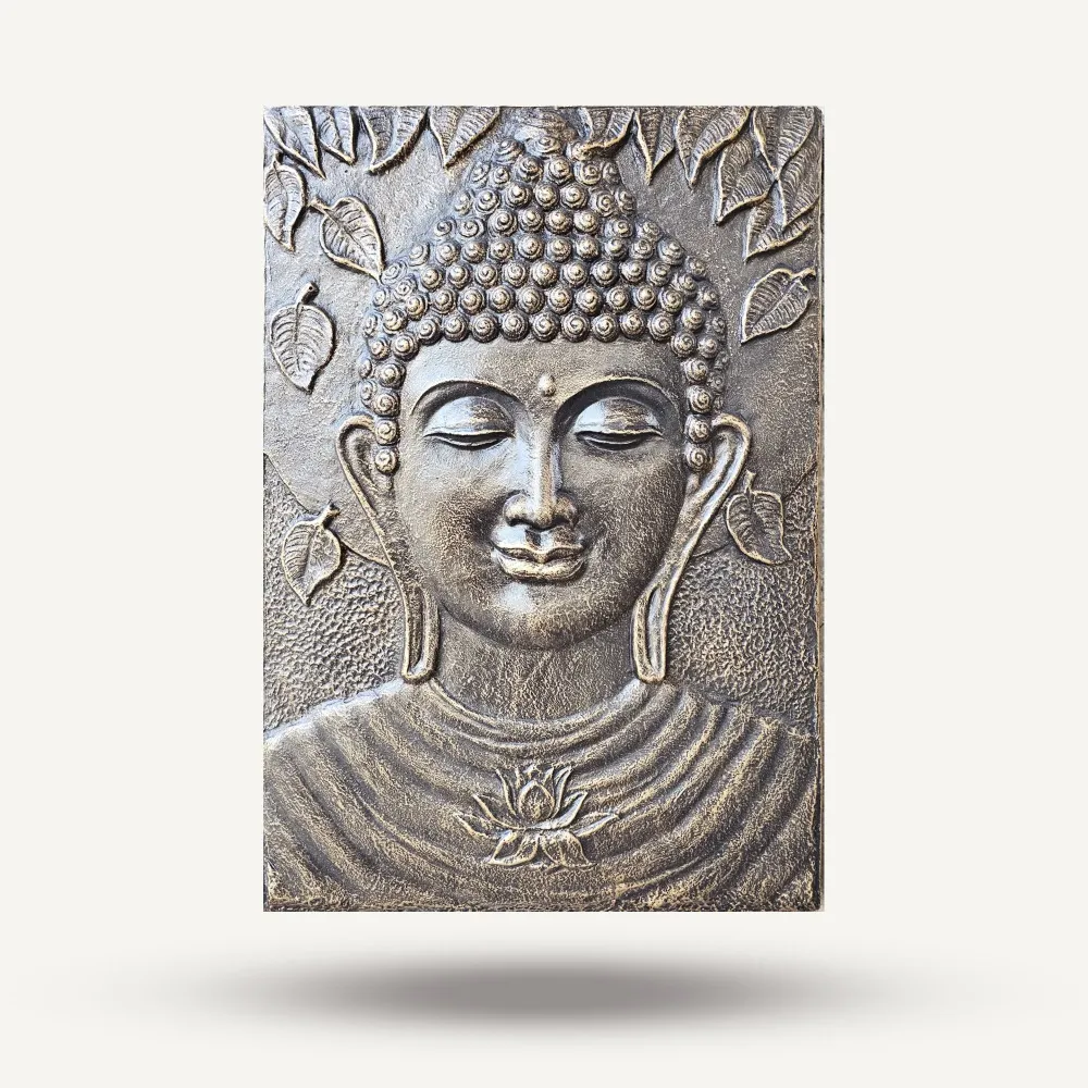 Buddha Relief Vægkunst Blad Antik Guld 70x100cm