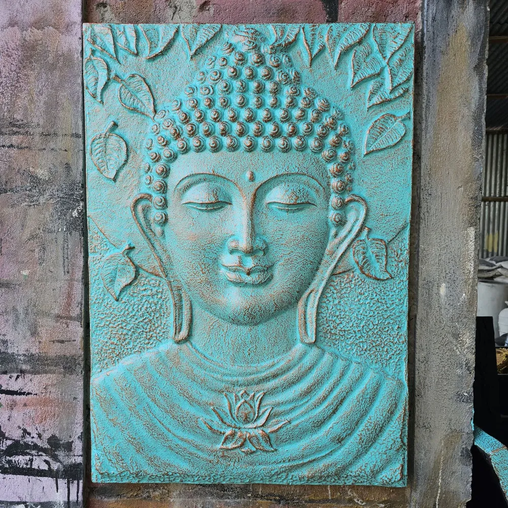 Buddha Vægkunst Relief, Turkis Lotusblade