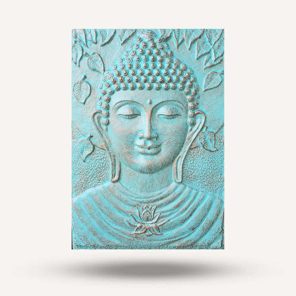 Buddha Vægkunst Relief, Turkis Lotusblade