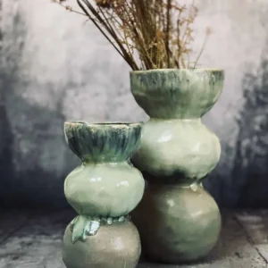 Keramik vase med former - grøn Stor