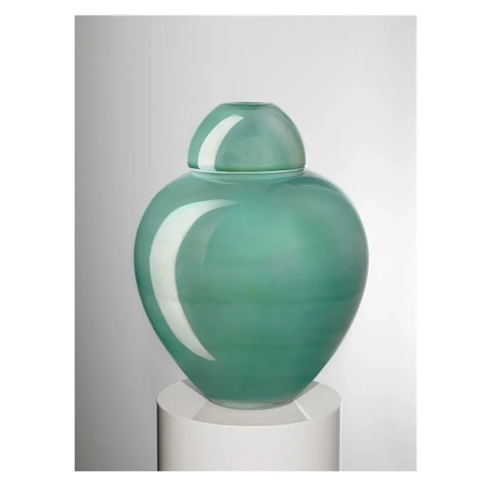 Ivv Sophisticated Lady Potiche vase i mælkehvid lagdelt grøn glans dekoration h 32cm 8517.2