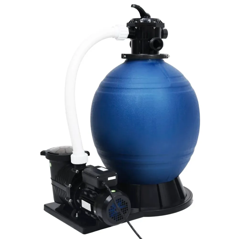 sandfilter med 7-vejs ventil & 1000 W pumpe blå og charcoal